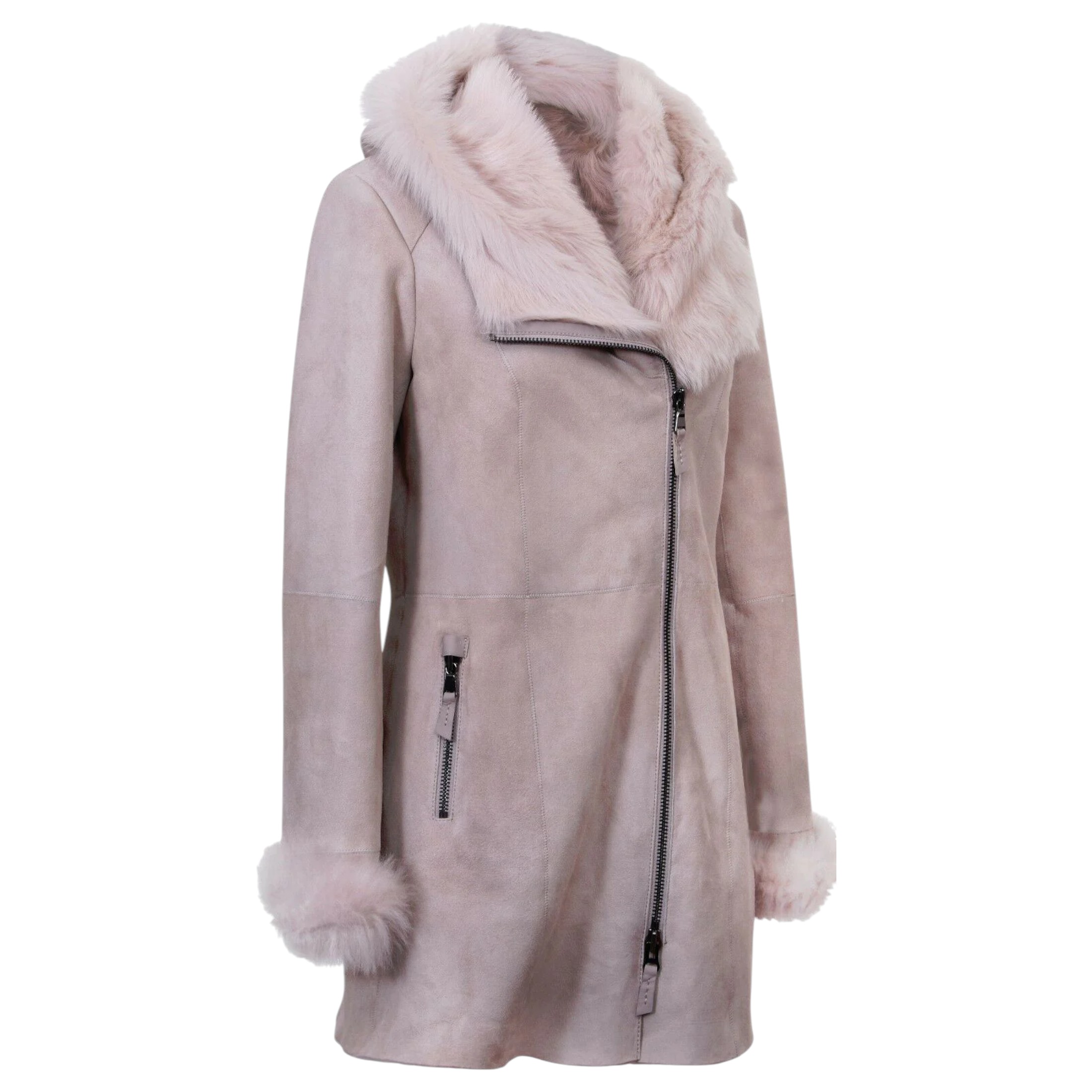 Infinity Leather Women's   Grey Suede Merino Hooded Sheepskin Coat-Ringwood in Size XS, BrandAlley