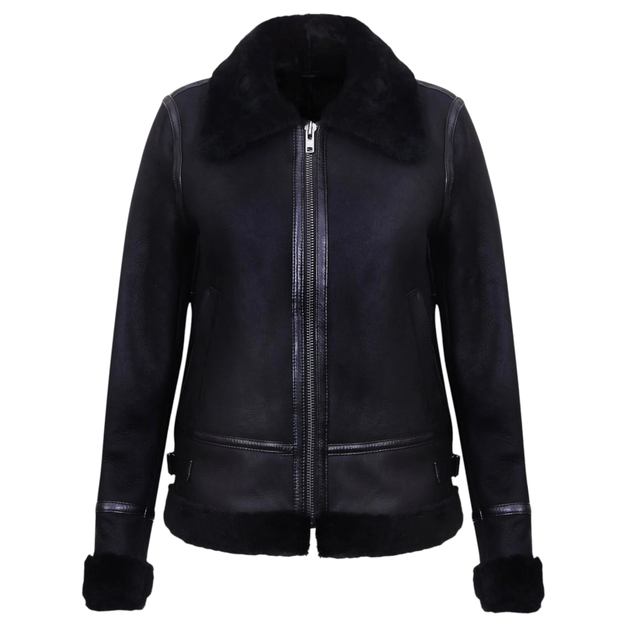 Infinity Leather Womens B3 Sheepskin Black Leather Jacket-Padiham – Size 3XL