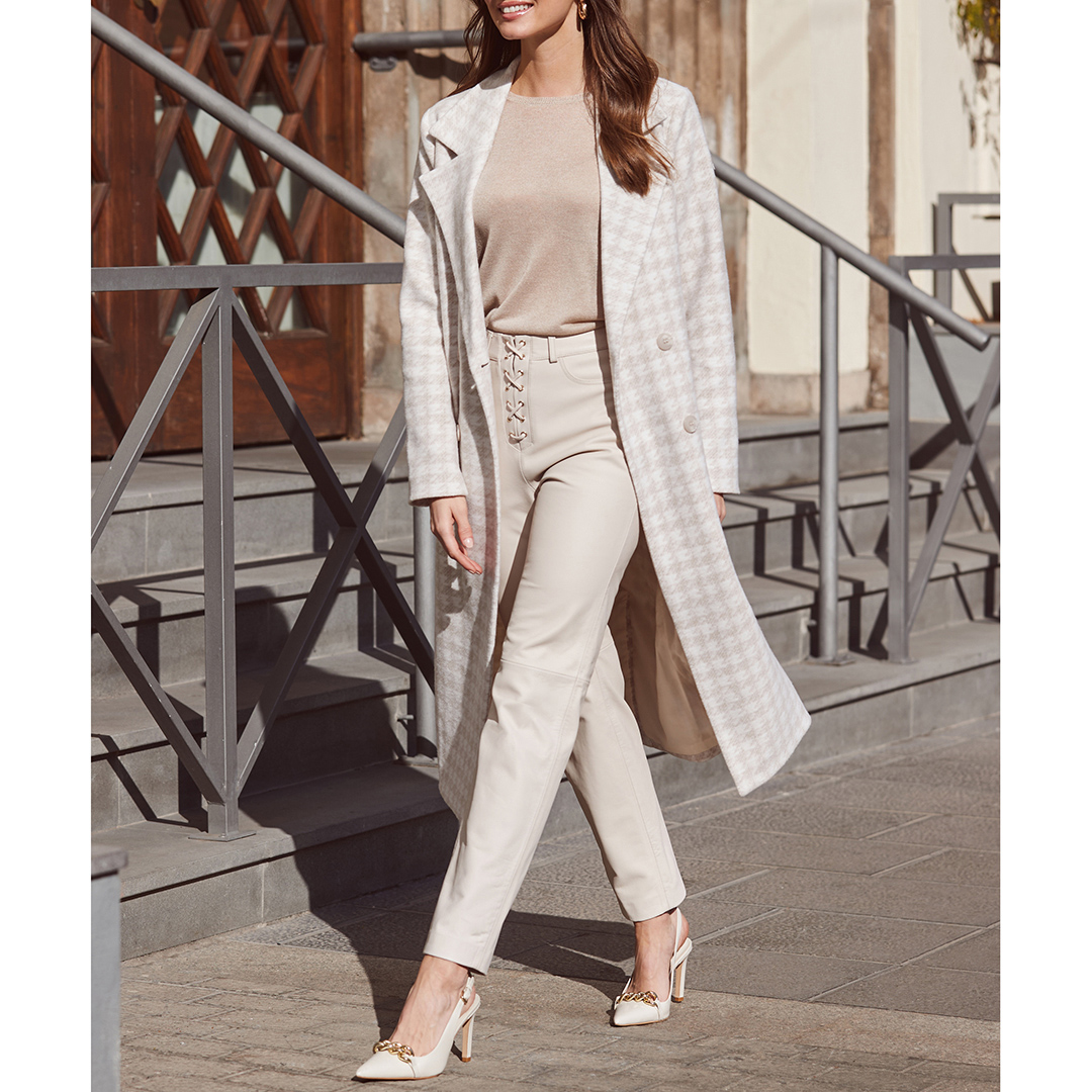 SOSANDAR Natural Dogtooth Print Longline Coat – Size 10 SOSANDAR Natural Dogtooth Print Longline Coat – Size 10