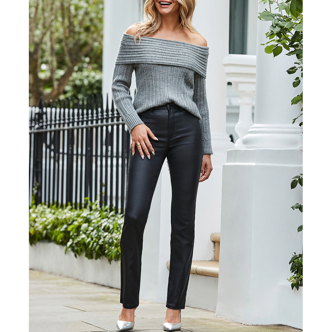 SOSANDAR Women's  Grey Rib Bardot Jumper in Size XL, BrandAlley
