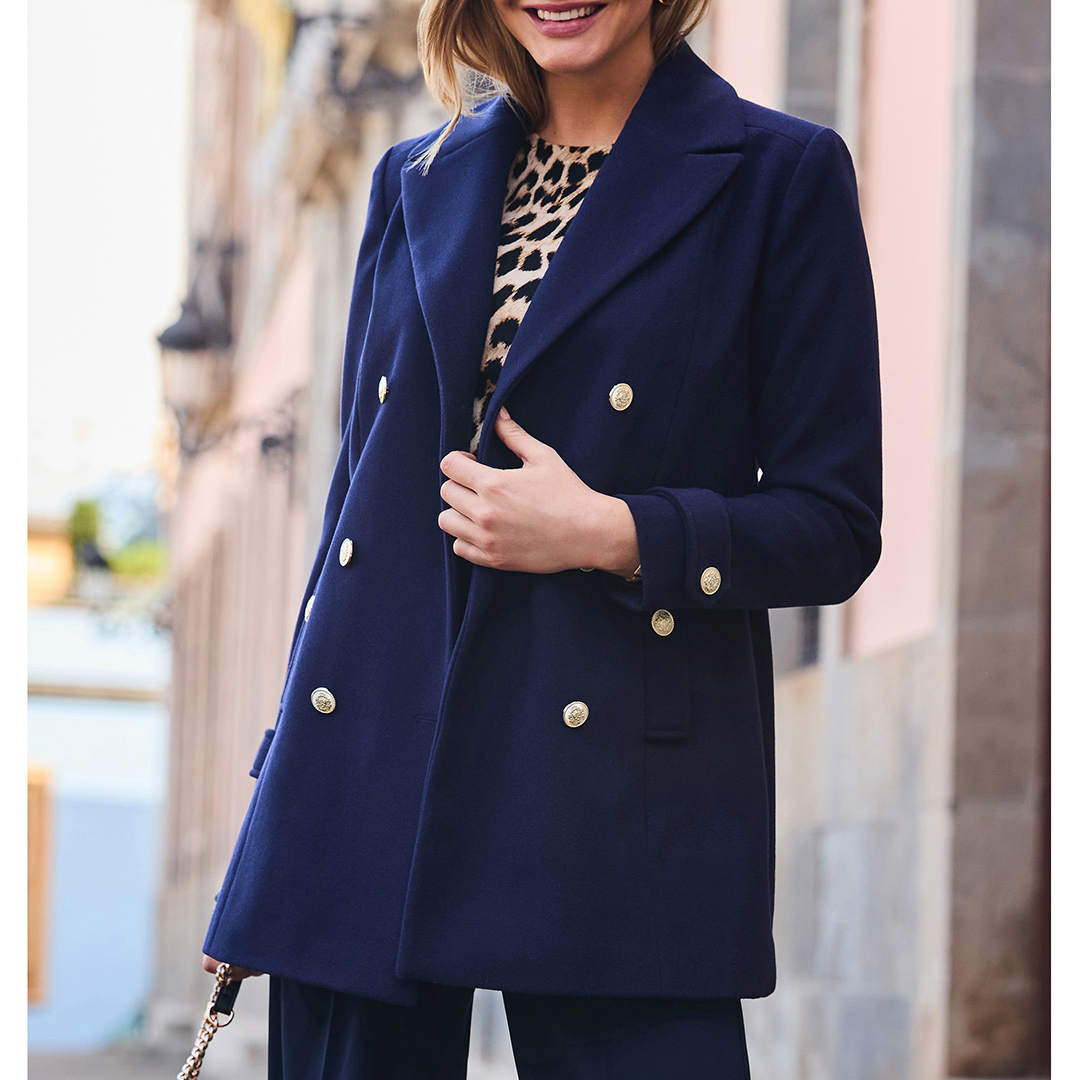 SOSANDAR Navy Blue Double Breasted Coat – Size 8 SOSANDAR Navy Blue Double Breasted Coat – Size 8