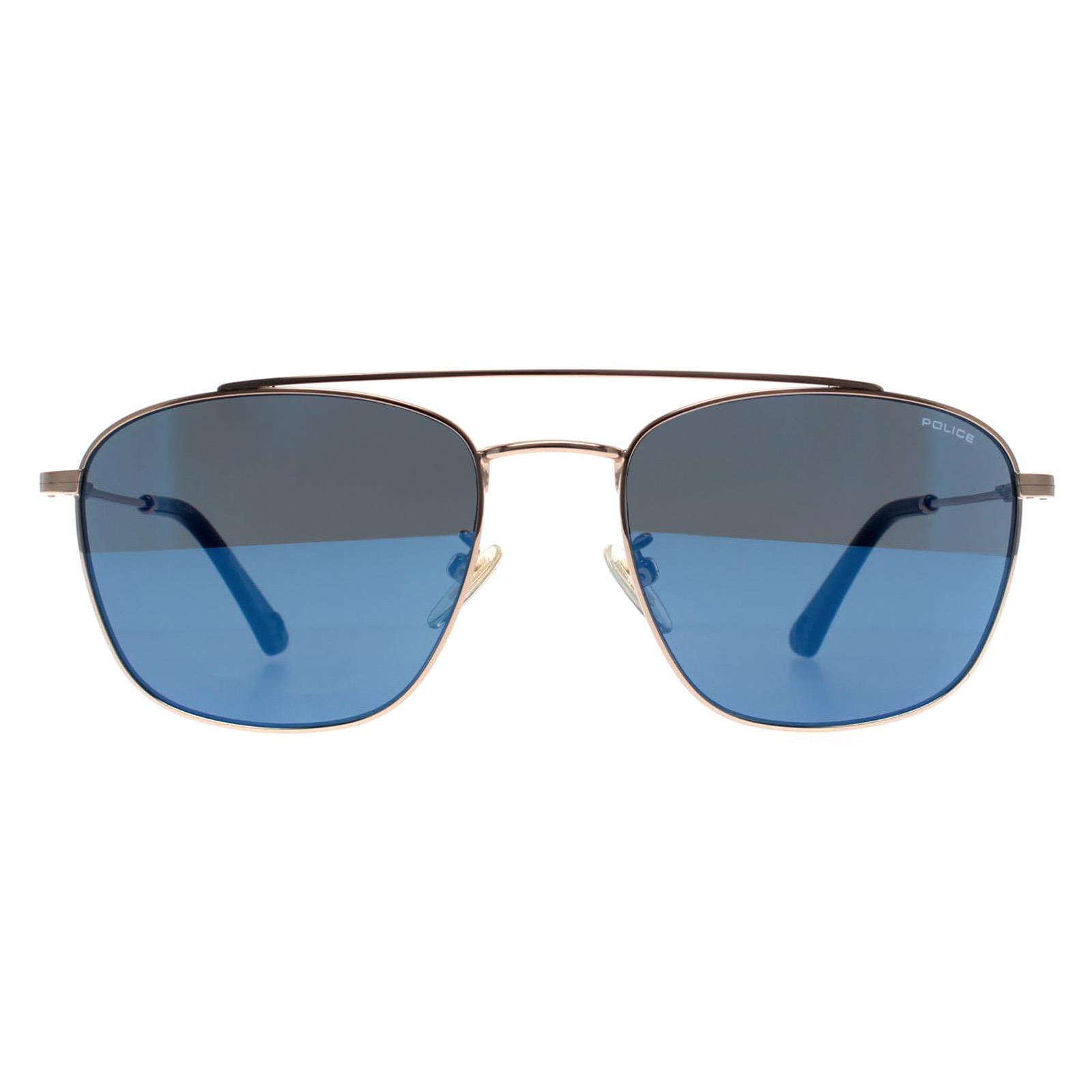Police Men's   Gold Sunglasses Spl996 Origins Lite 2 300B Shiny Rose Smoke Mirror Blue , BrandAlley