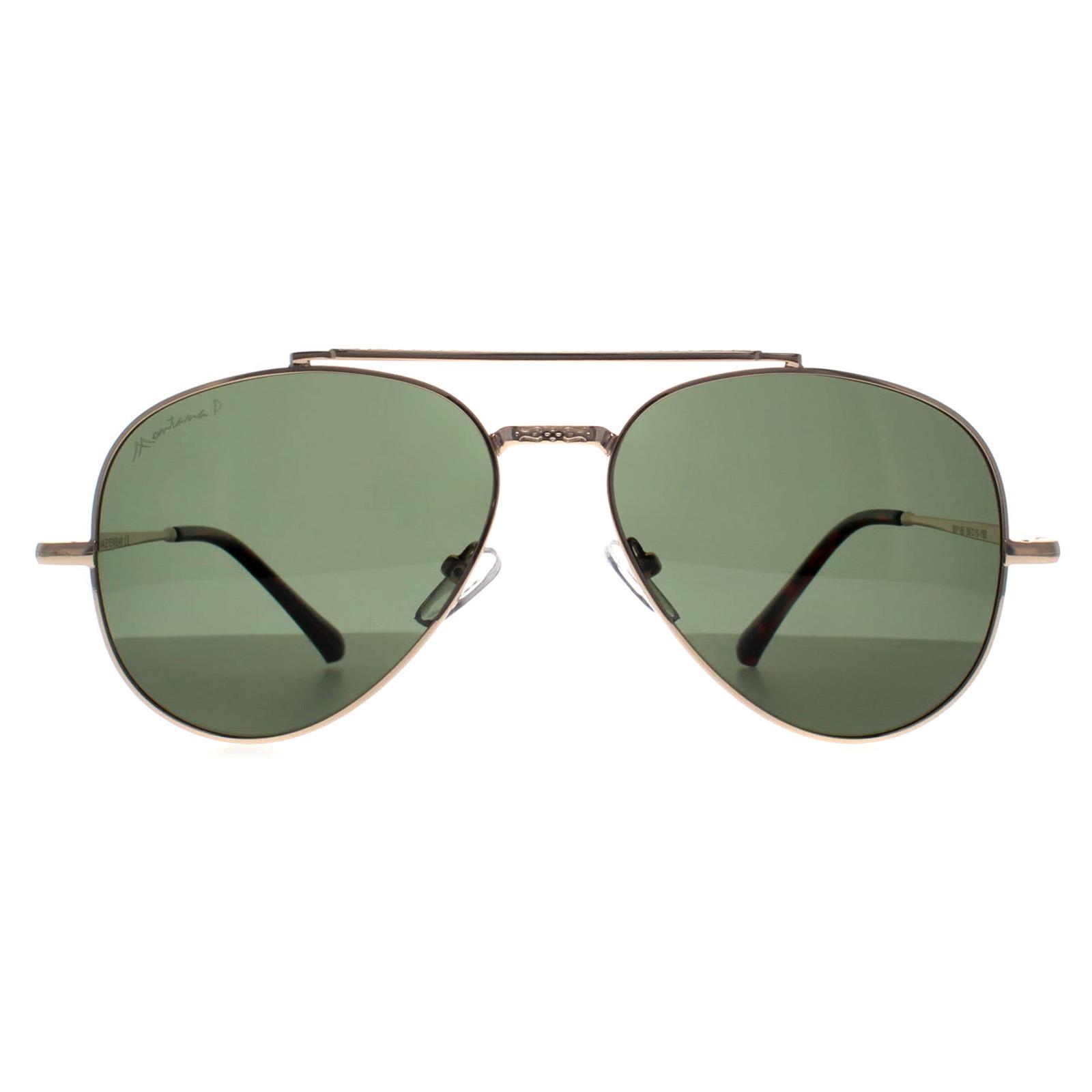 Montana Men's  Sunglasses MP185  Shiny Gold Green G-15 Polarized , BrandAlley