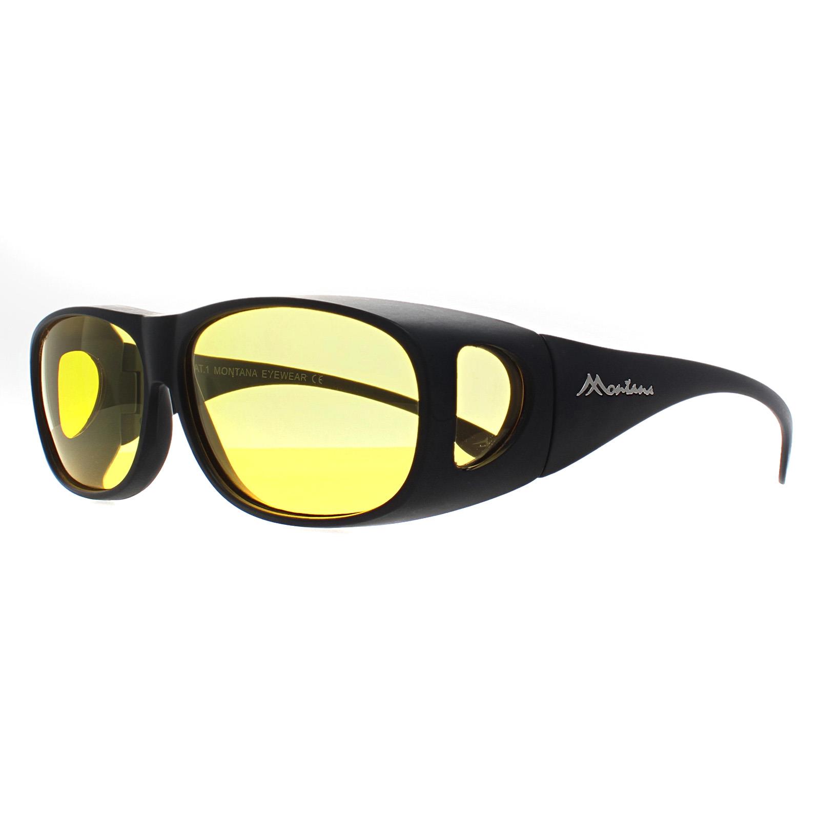 Montana Men's  Fit Over Glasses Night Driving Sunglasses FO2 I Matte Black Yellow Polarized , BrandAlley