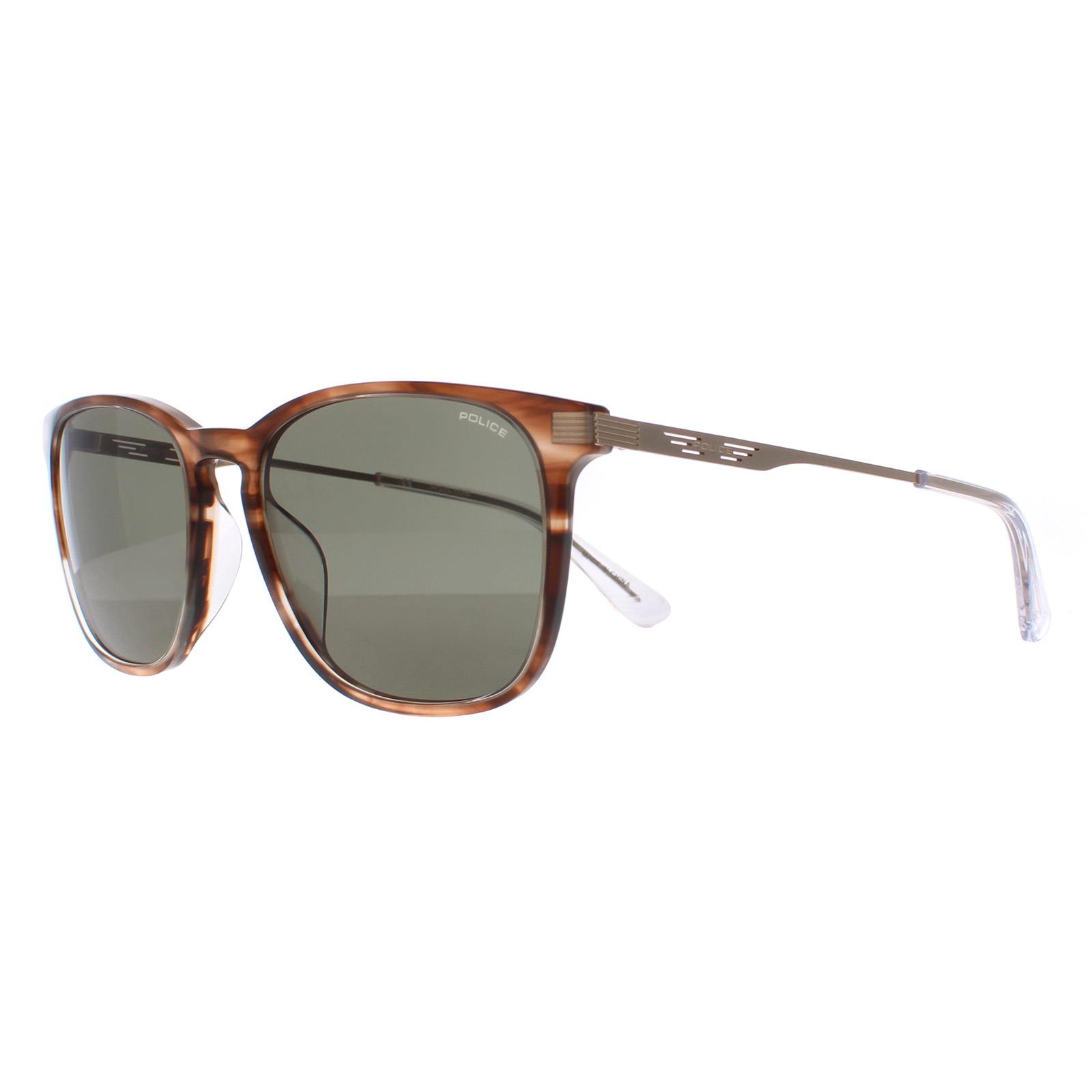 Police Men's   Brown Sunglasses Spld47 Code 4 09N3 Shiny Striped Green , BrandAlley