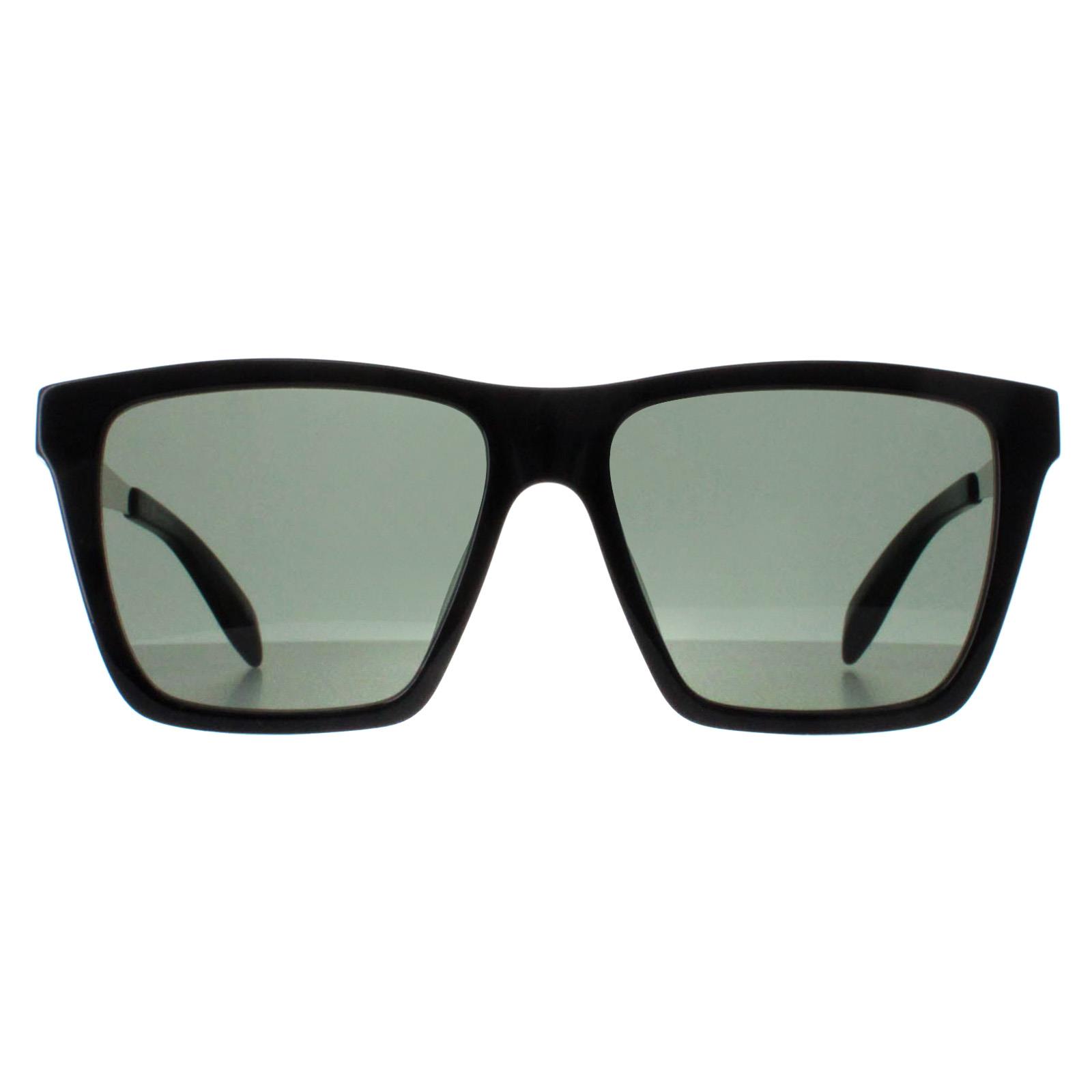 Alexander McQueen Sunglasses AM0352S 002 Shiny Black and Silver Green Grey