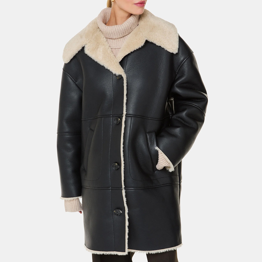 WHISTLES Women's  Black Luella Faux Fur Coat in Size L, BrandAlley