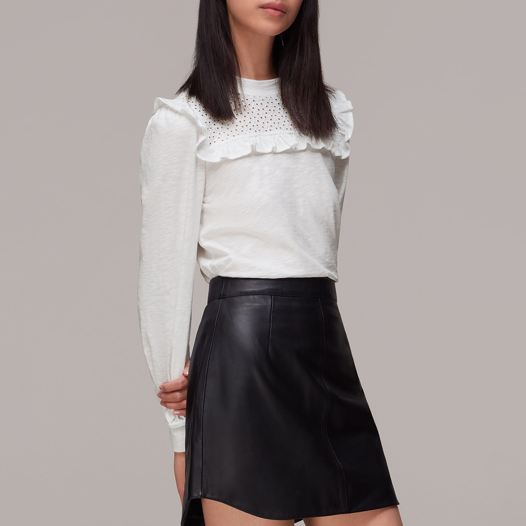 White Broderie Yoke Frill Detail Blouse