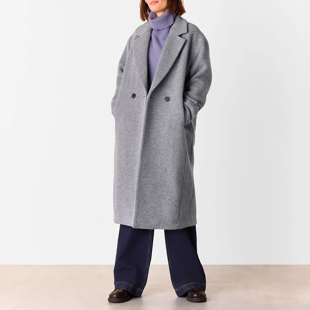 WHISTLES Women's  Grey Eliza Double Breasted Wool Blend Coat in Size XL, BrandAlley