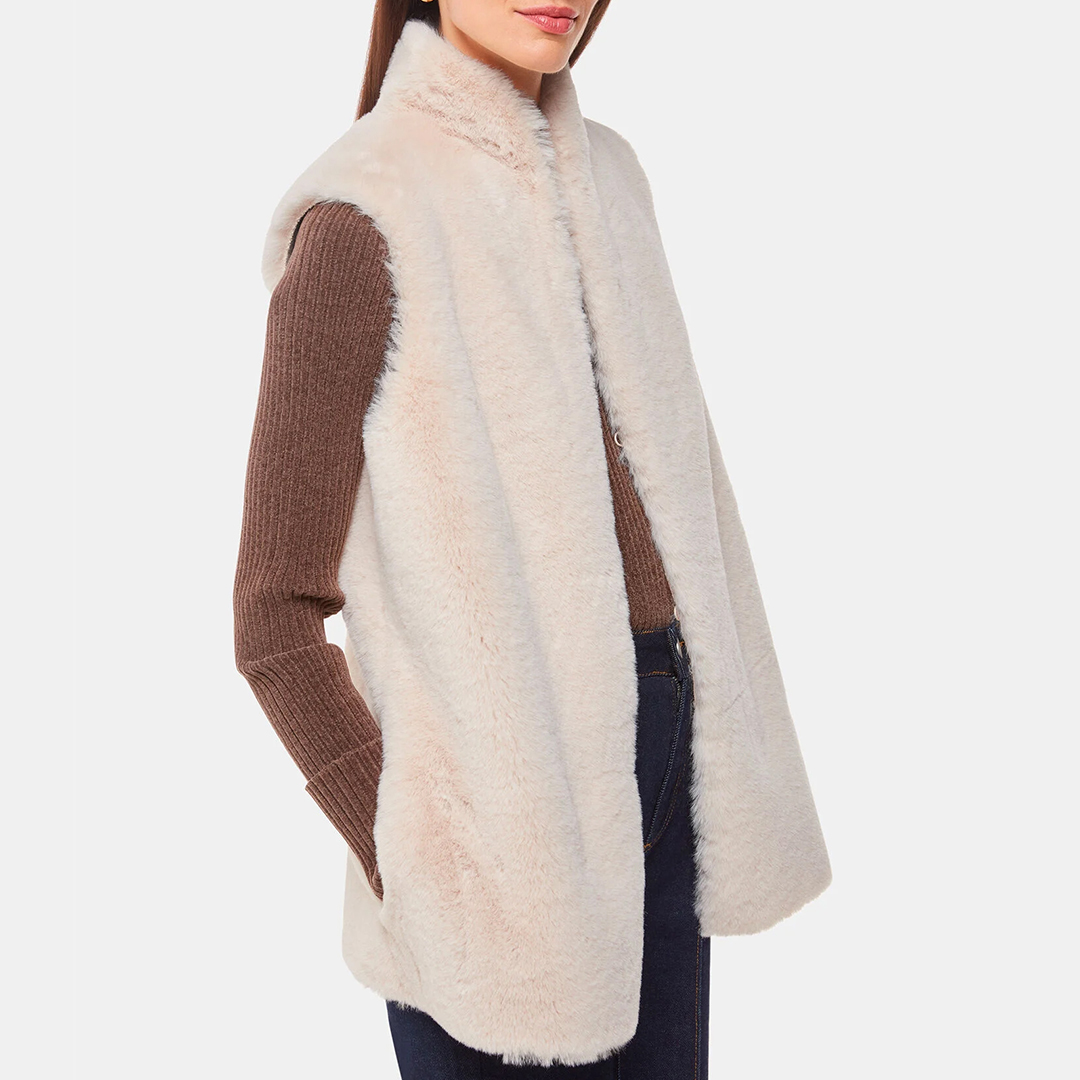 WHISTLES Women's   Cream Neutral Faux Fur Gilet in Size S, BrandAlley