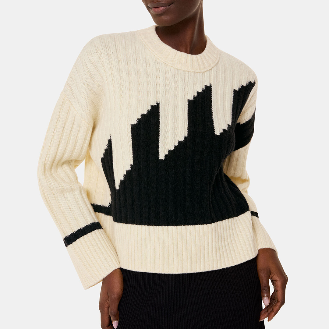 WHISTLES Women's   Cream /Black Graphic Intarsia Wool Knit Jumper in Size M, BrandAlley