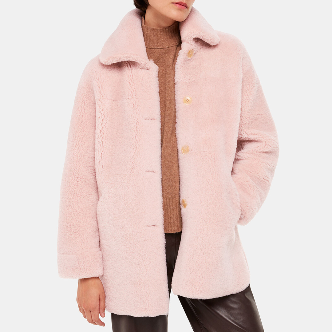 WHISTLES Women's  Pink Mia Shearling Coat in Size M, BrandAlley