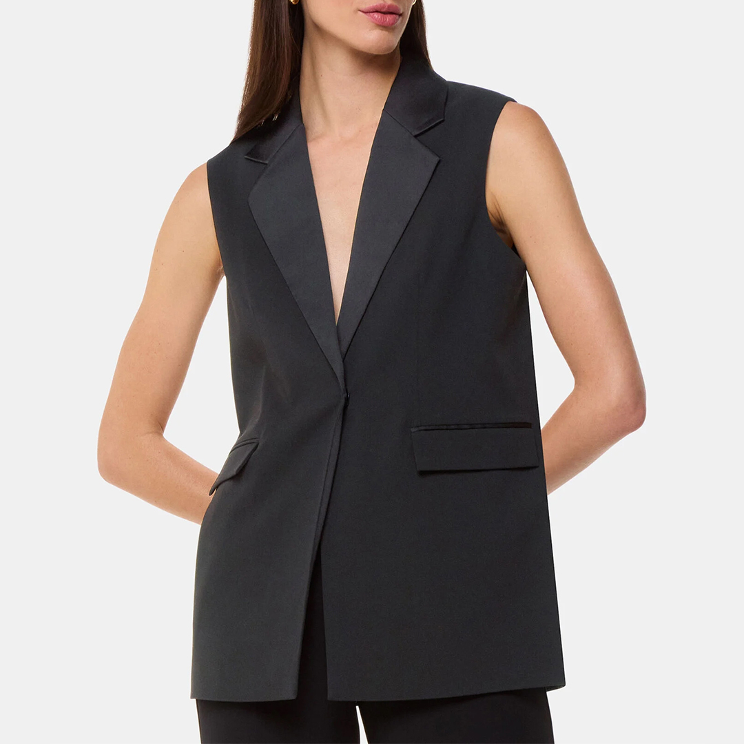 WHISTLES Women's   Black Hilda Tailored Wool Blend Waistcoat in Size 12, BrandAlley