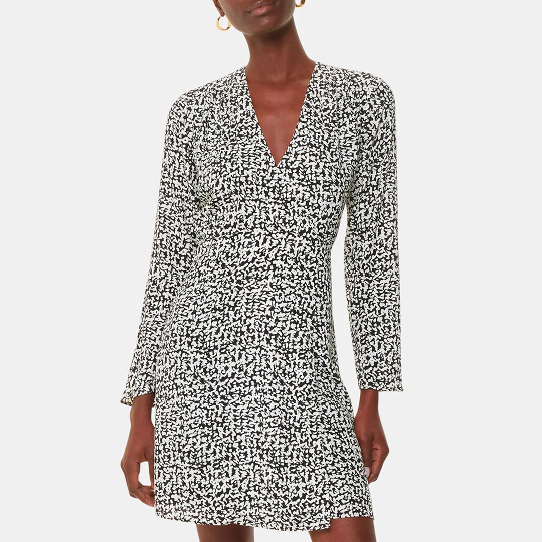 WHISTLES Women's   Black Scribble Print Flippy Dress in Size 16, BrandAlley