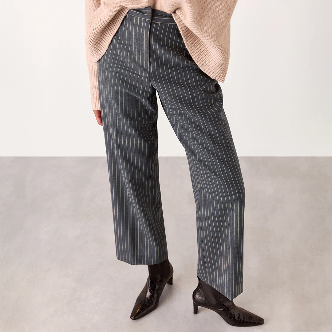 Grey Isla Pinstripe Wool Blend Trousers