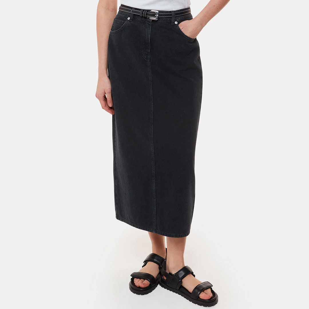 Wash Black Straight Denim Midi Skirt Wash Black Straight Denim Midi Skirt