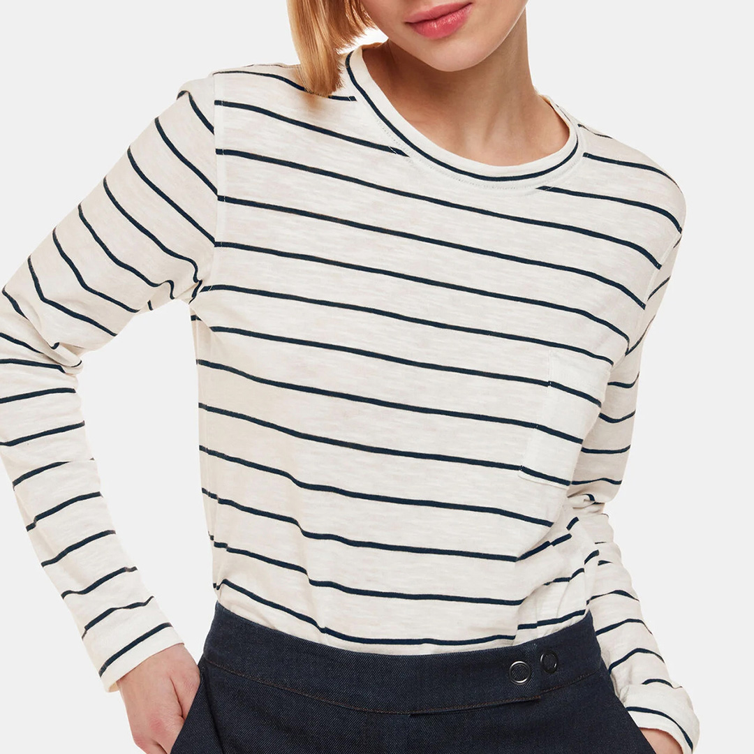 WHISTLES Women's   White Stripe Crew Neck Pocket Top in Size 6, BrandAlley