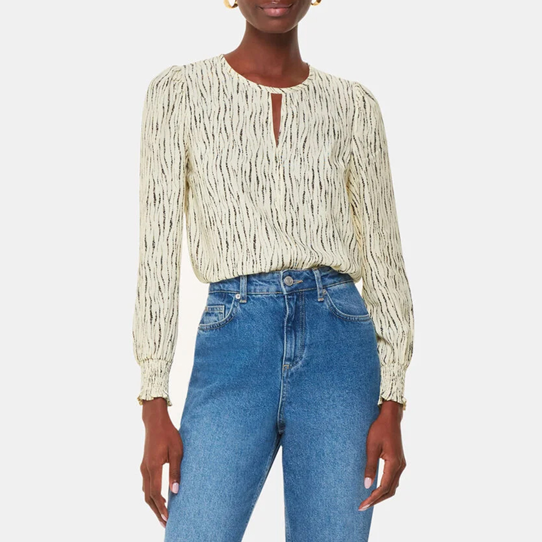 WHISTLES Women's  Ivory Shibori Stripe Detail Blouse in Size 6, BrandAlley