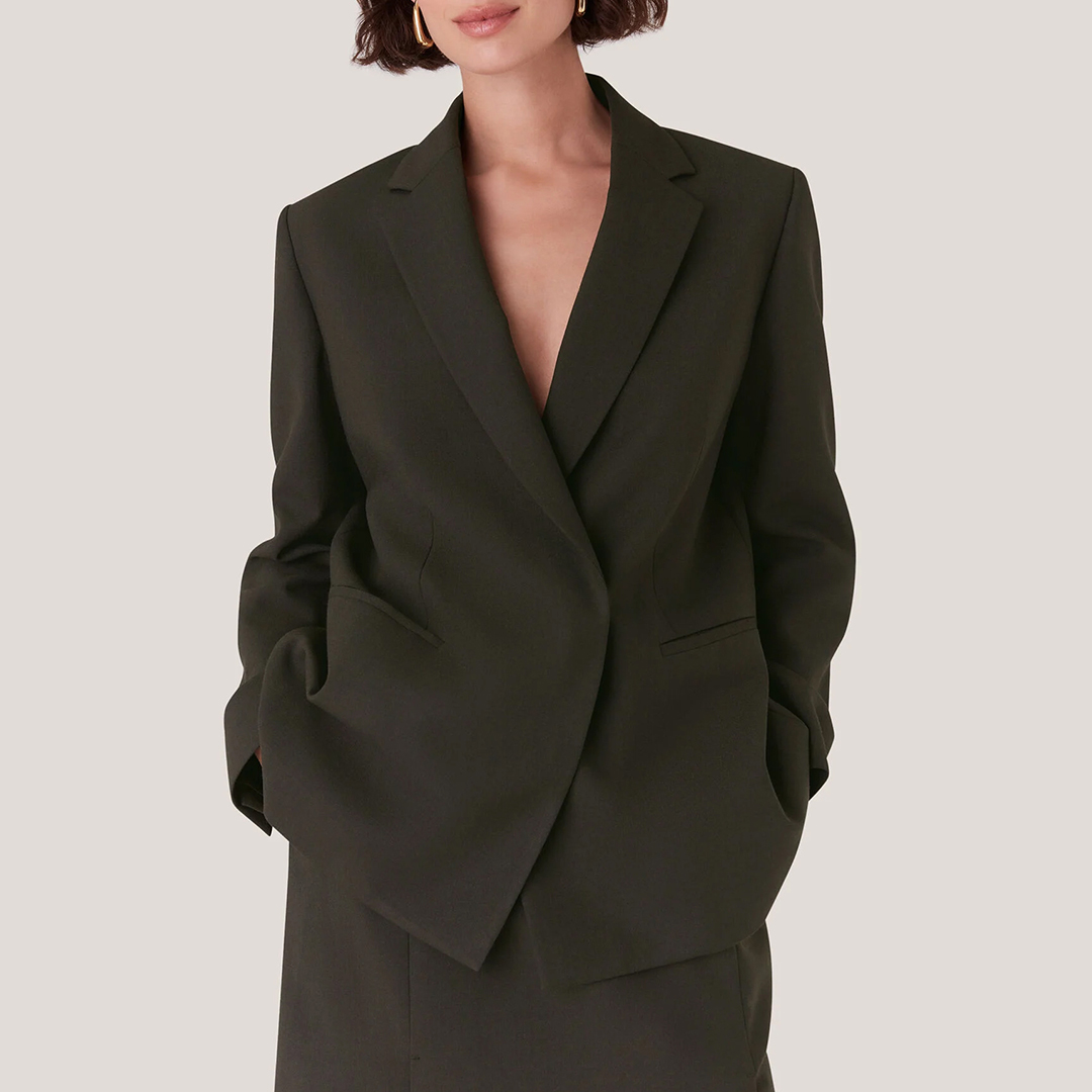 WHISTLES Women's   Green Dark Natalie Wool Blend Blazer in Size 20, BrandAlley