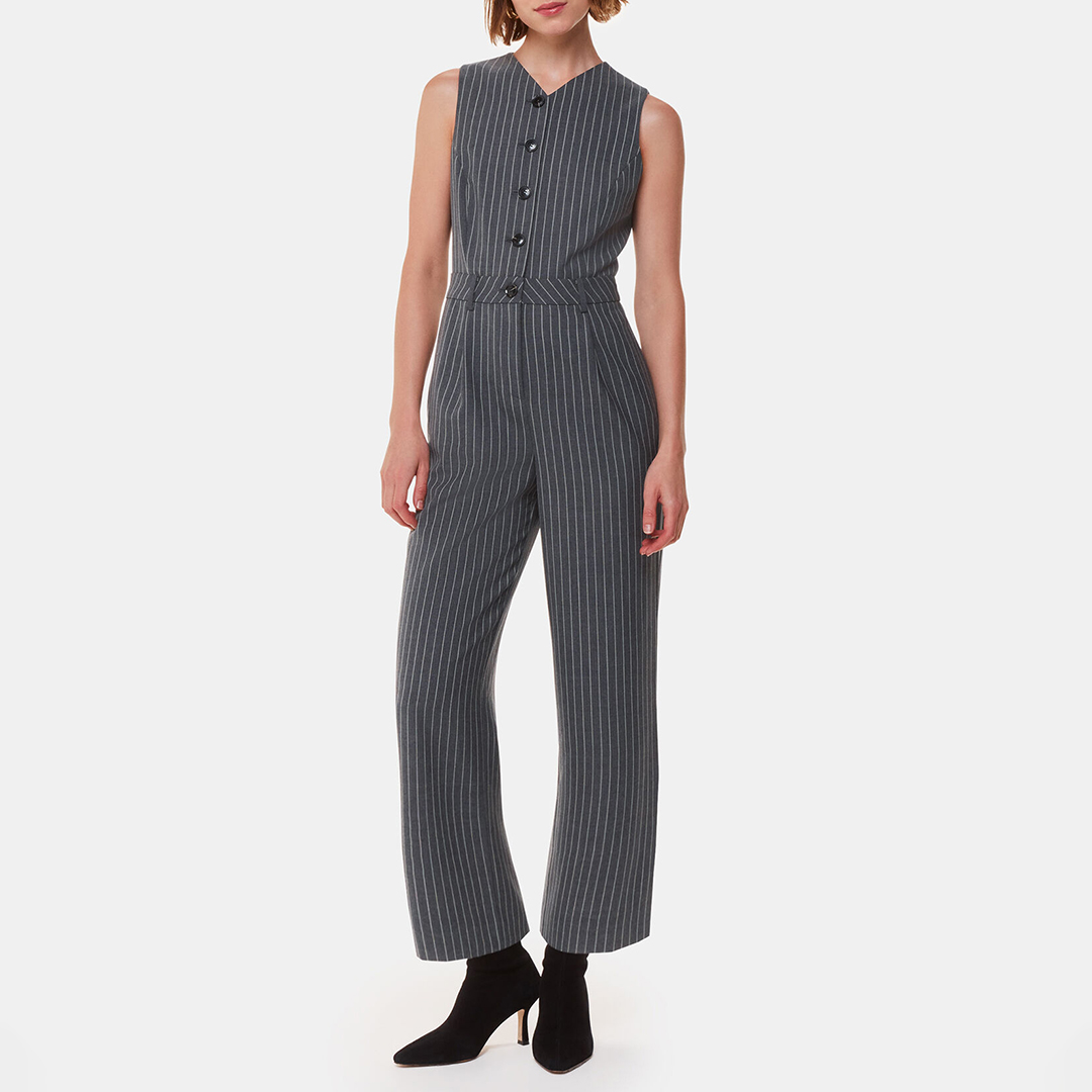 WHISTLES Women's   Grey Pinstripe Wool Blend Jumpsuit in Size 10, BrandAlley