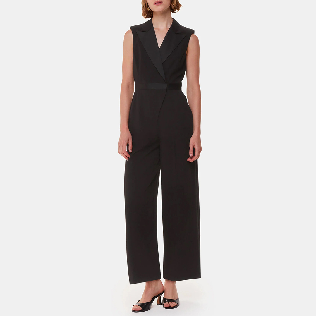 WHISTLES Women's  Black Edie Wool Blend Tuxedo Jumpsuit in Size 16, BrandAlley