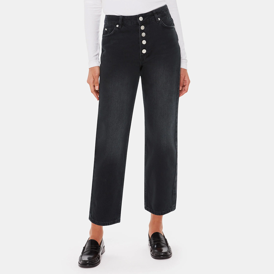 WHISTLES Women's   Black Authentic Hollie Button Jeans in Size 24, BrandAlley