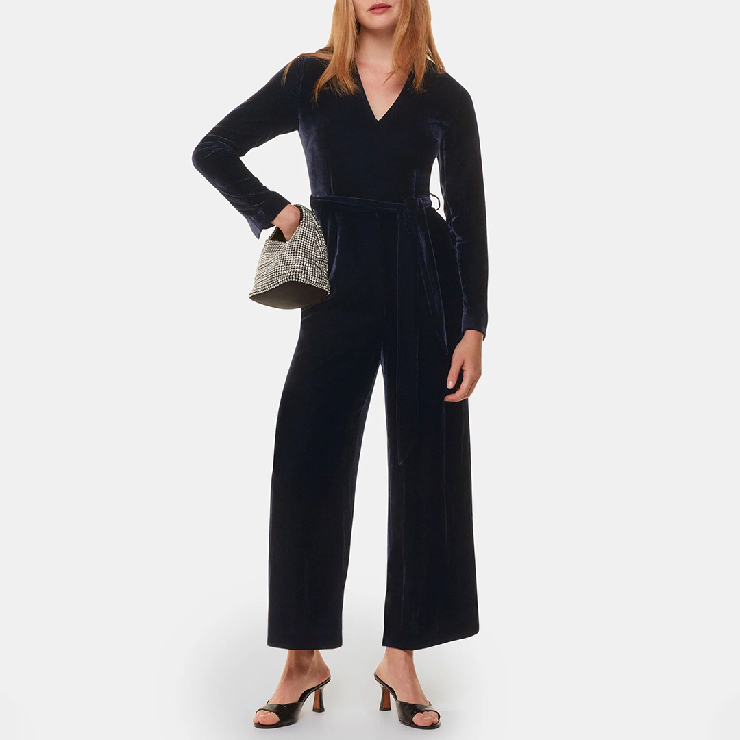 WHISTLES Women's   Navy Elora Velvet Jumpsuit in Size 12, BrandAlley