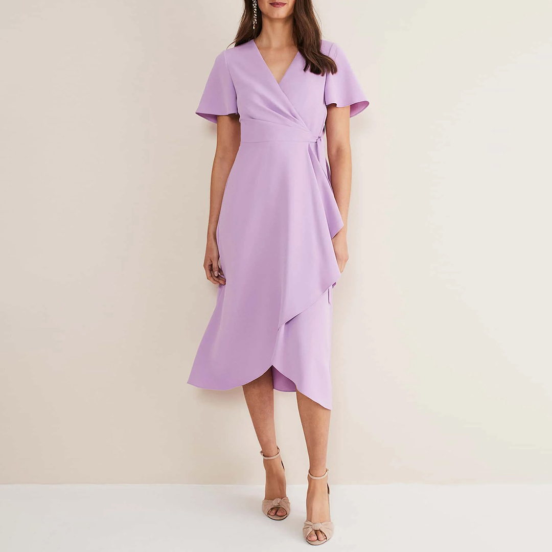 Charming Elegance: Lilac Julissa Wrap Ruffle Dress Review