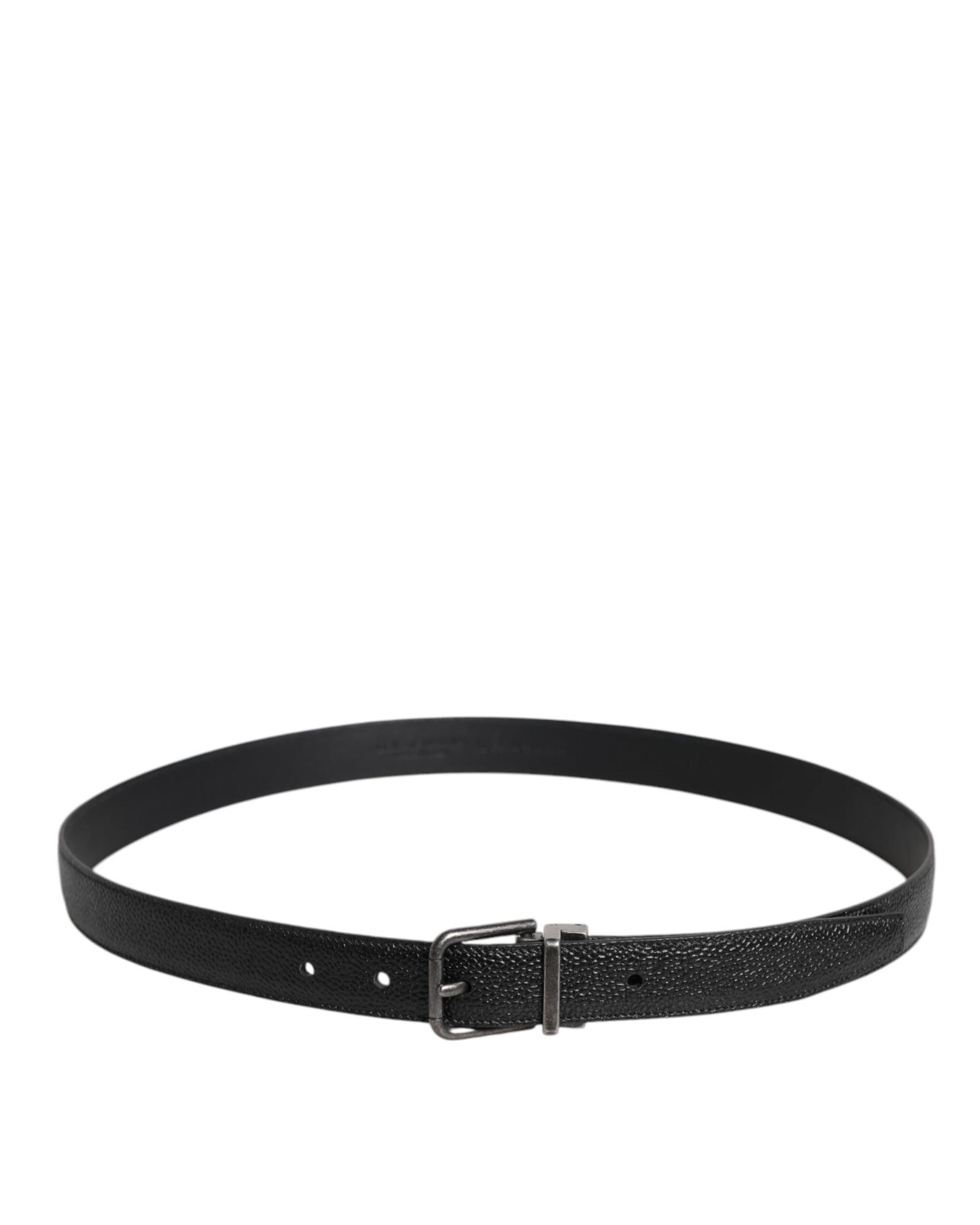 Dolce & Gabbana Leather Belt with Metal Buckle  - Black