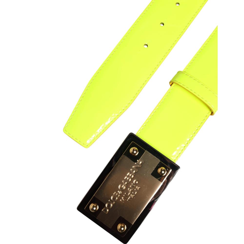 Dolce & Gabbana Classic Metal Logo Buckle Leather Belt  - Yellow - Size 100