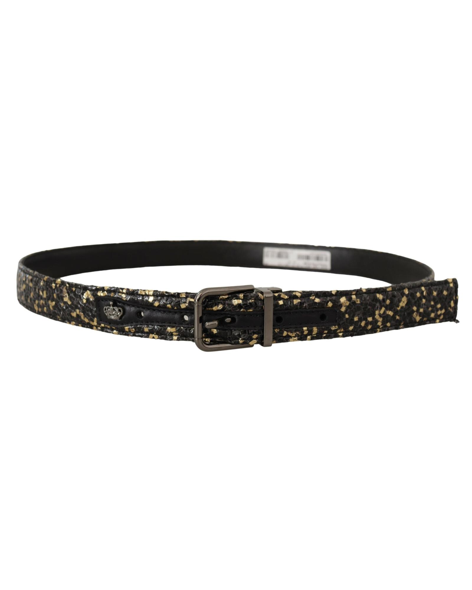 Leather Belt Gold Accents Crown- Black Leather Belt Gold Accents Crown- Black