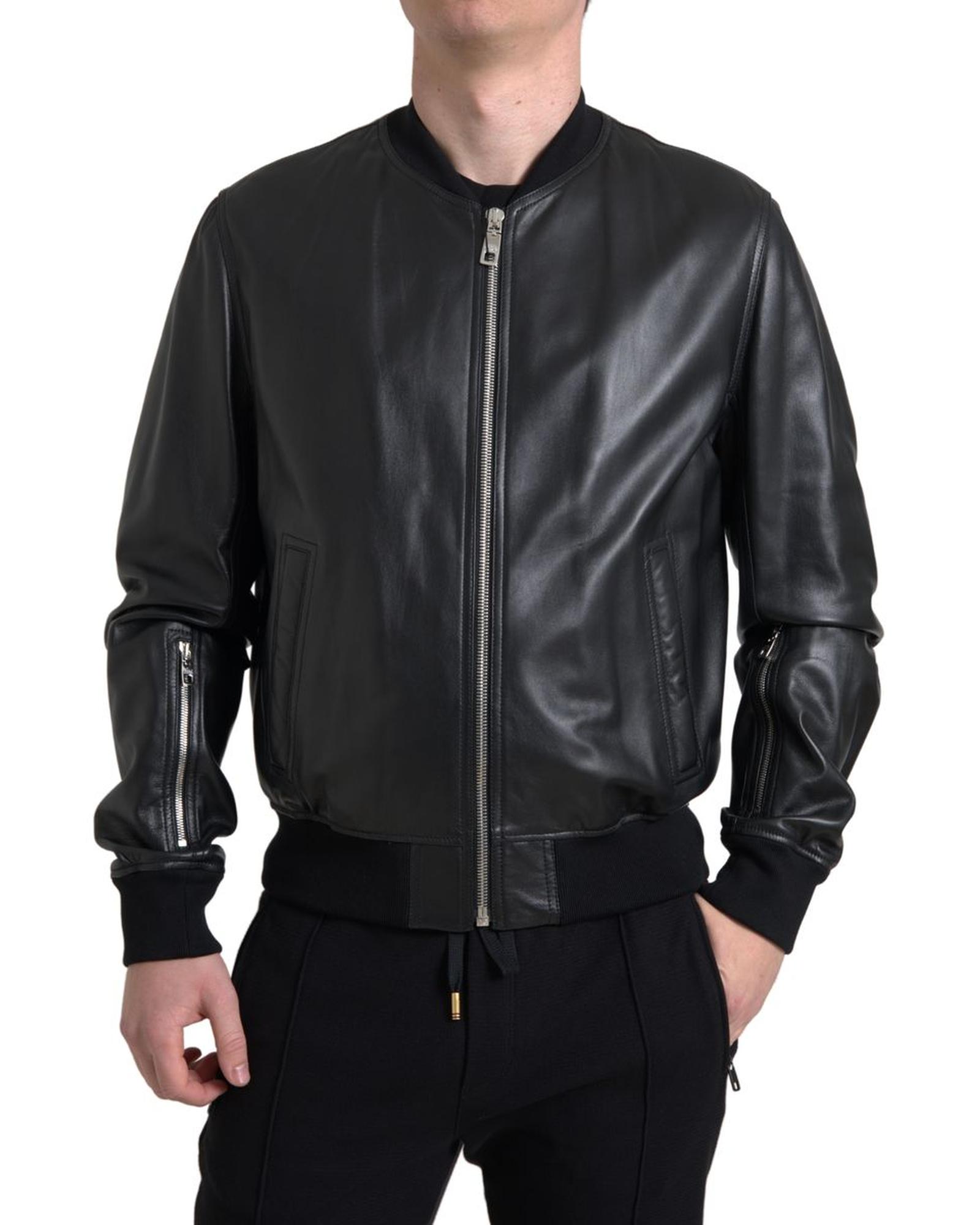 Dolce & Gabbana Leather Bomber Jacket Classic Style  - Black - Size 44