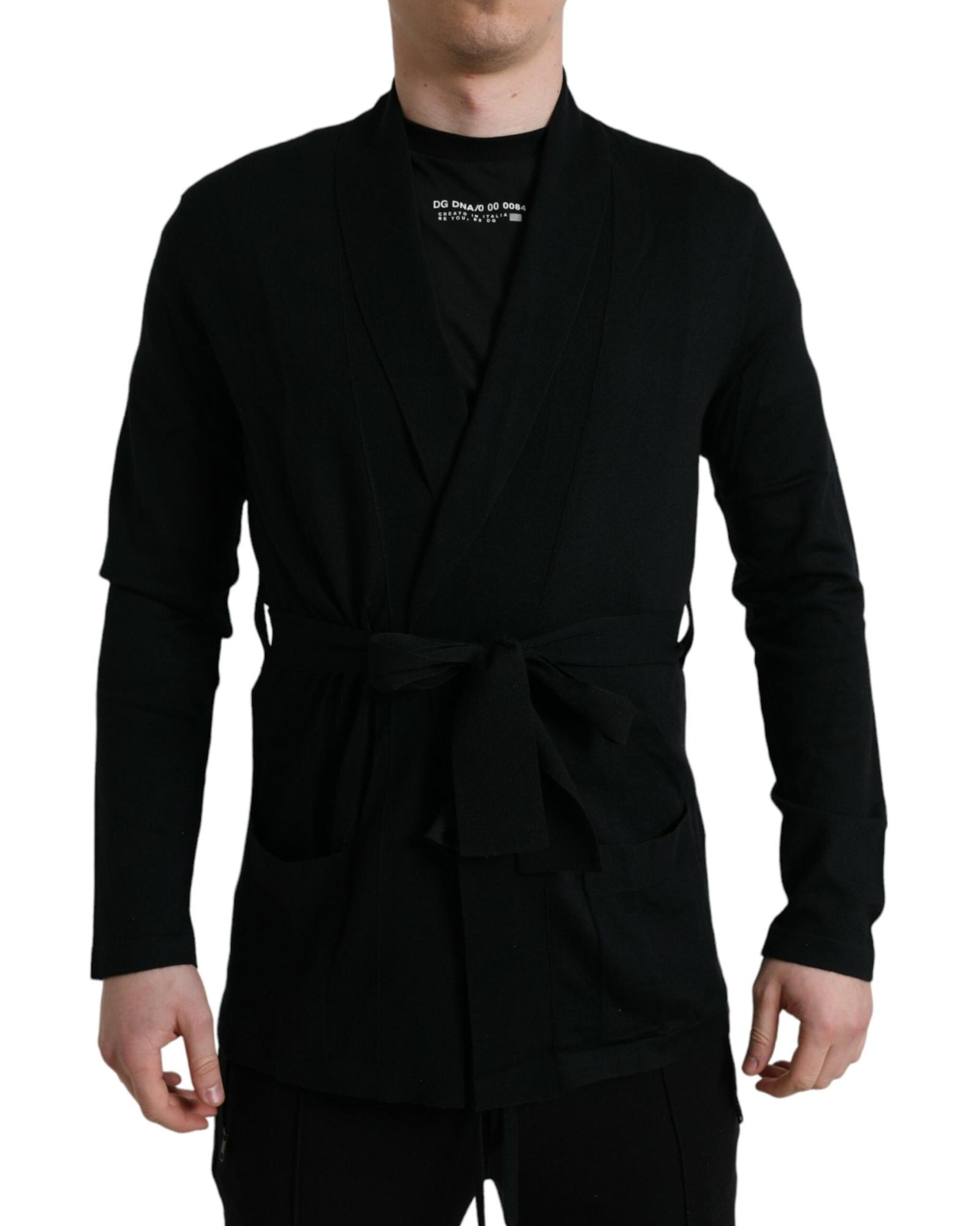 Knit Cardigan Long Sleeves - Black Nightwear