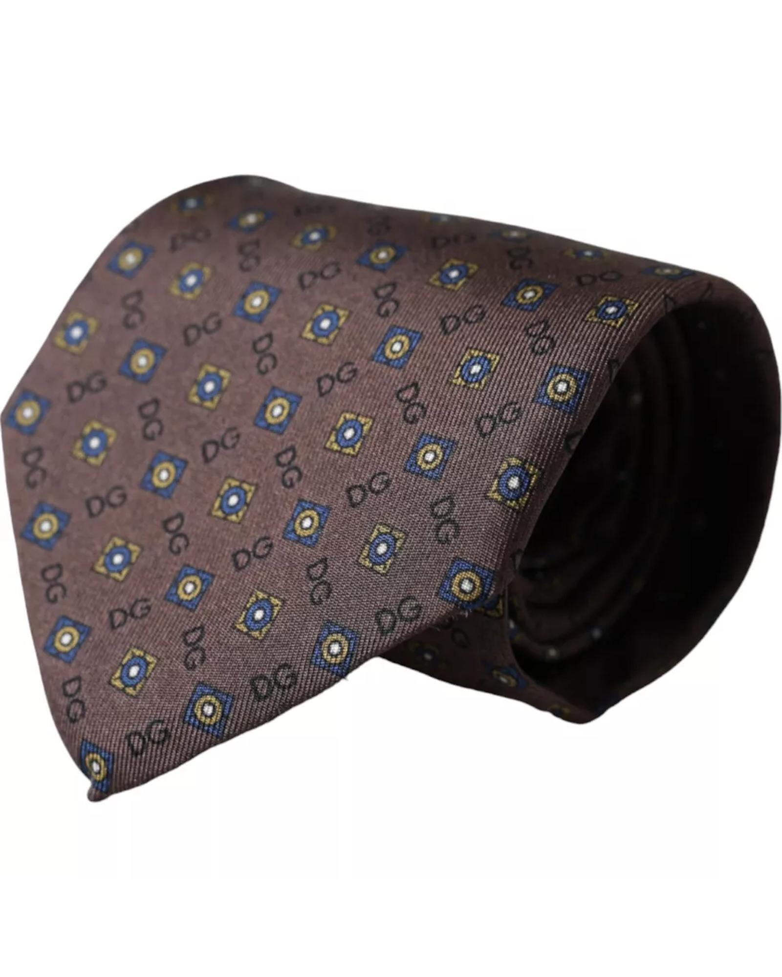 Silk Necktie Geometric Pattern- Brown Ties