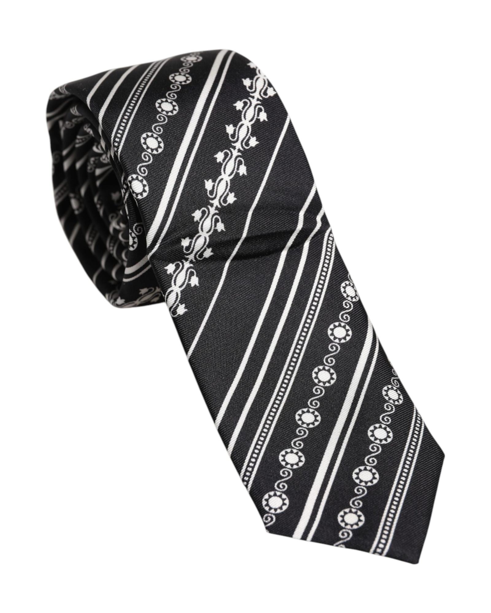 Silk Necktie Geometric Pattern- Black And White Ties