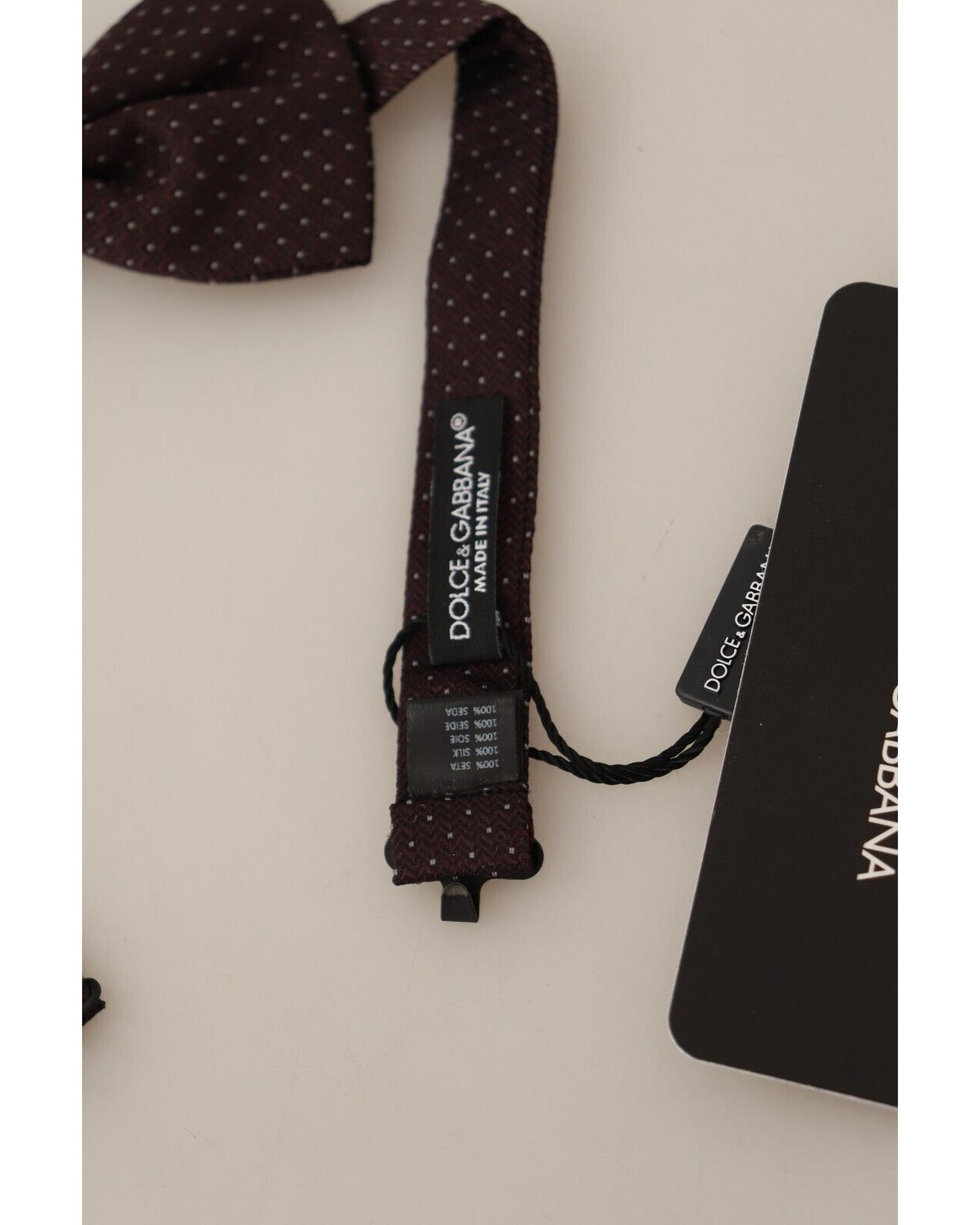 Dolce & Gabbana Burgundy Polka Dot Bow Tie  - Brown