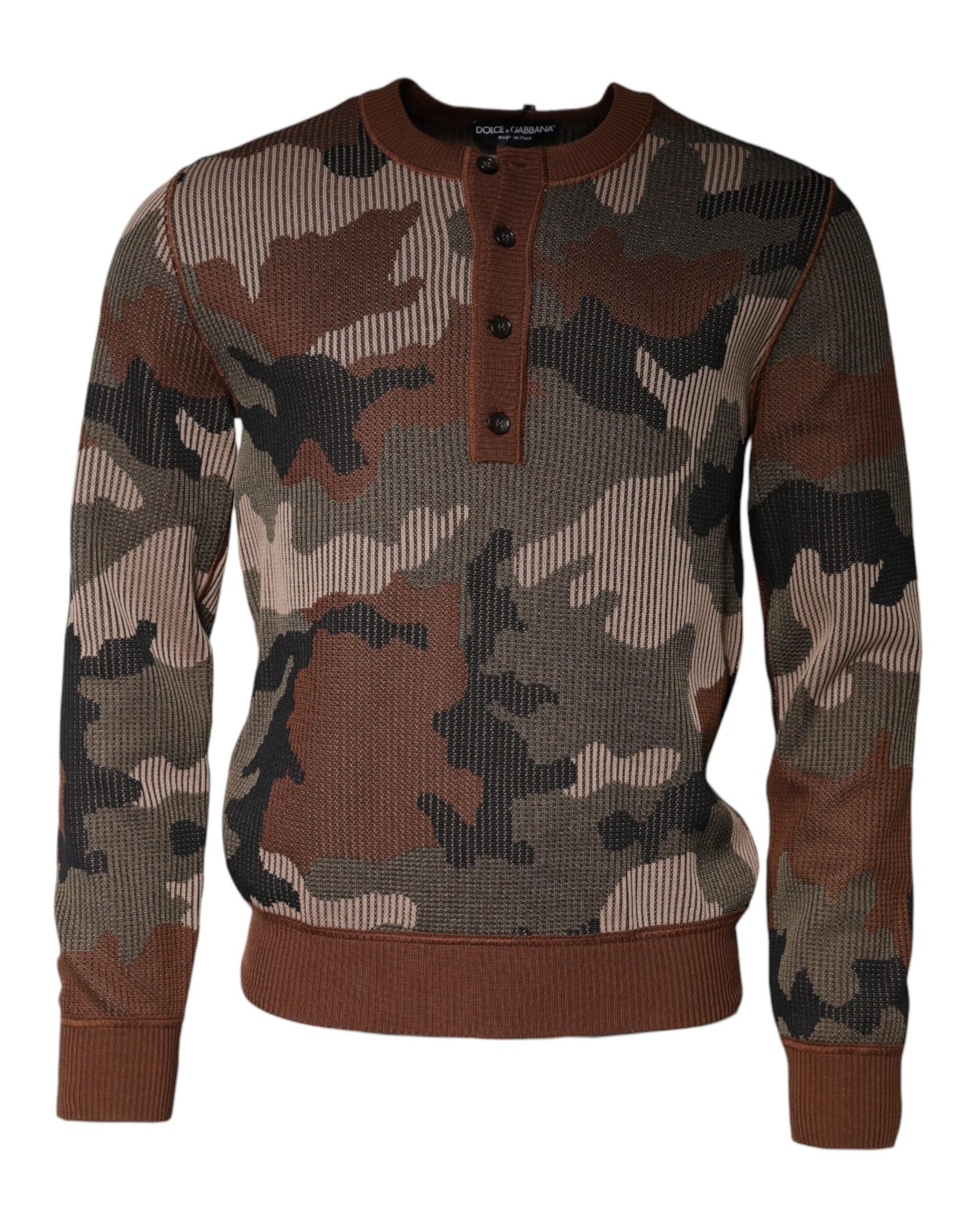 Dolce & Gabbana Camouflage Knit Henley Sweater  - Multicolor - Size 48