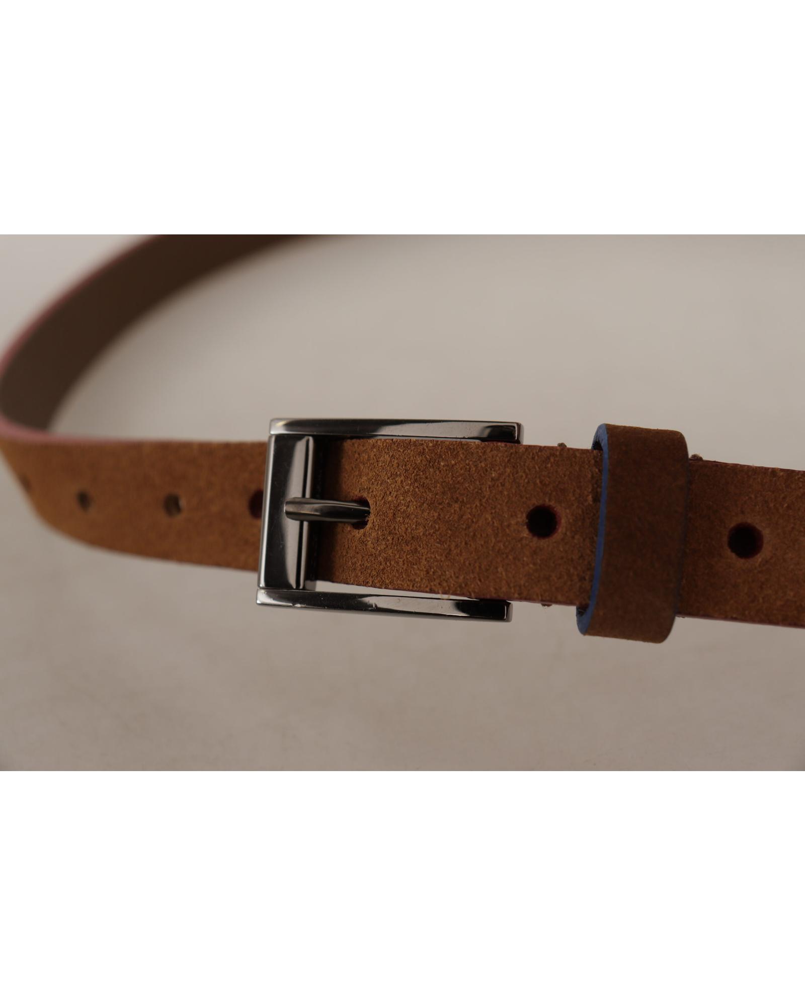 Dolce & Gabbana Suede Leather Belt with Metal Buckle Wo - Brown