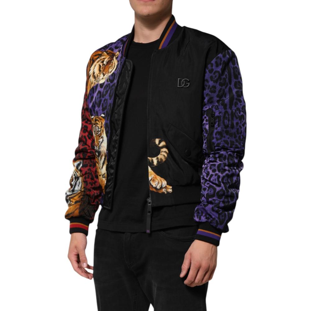 Dolce & Gabbana Tiger Print Bomber Jacket with Zipper Closure  - Multicolor - Size 44