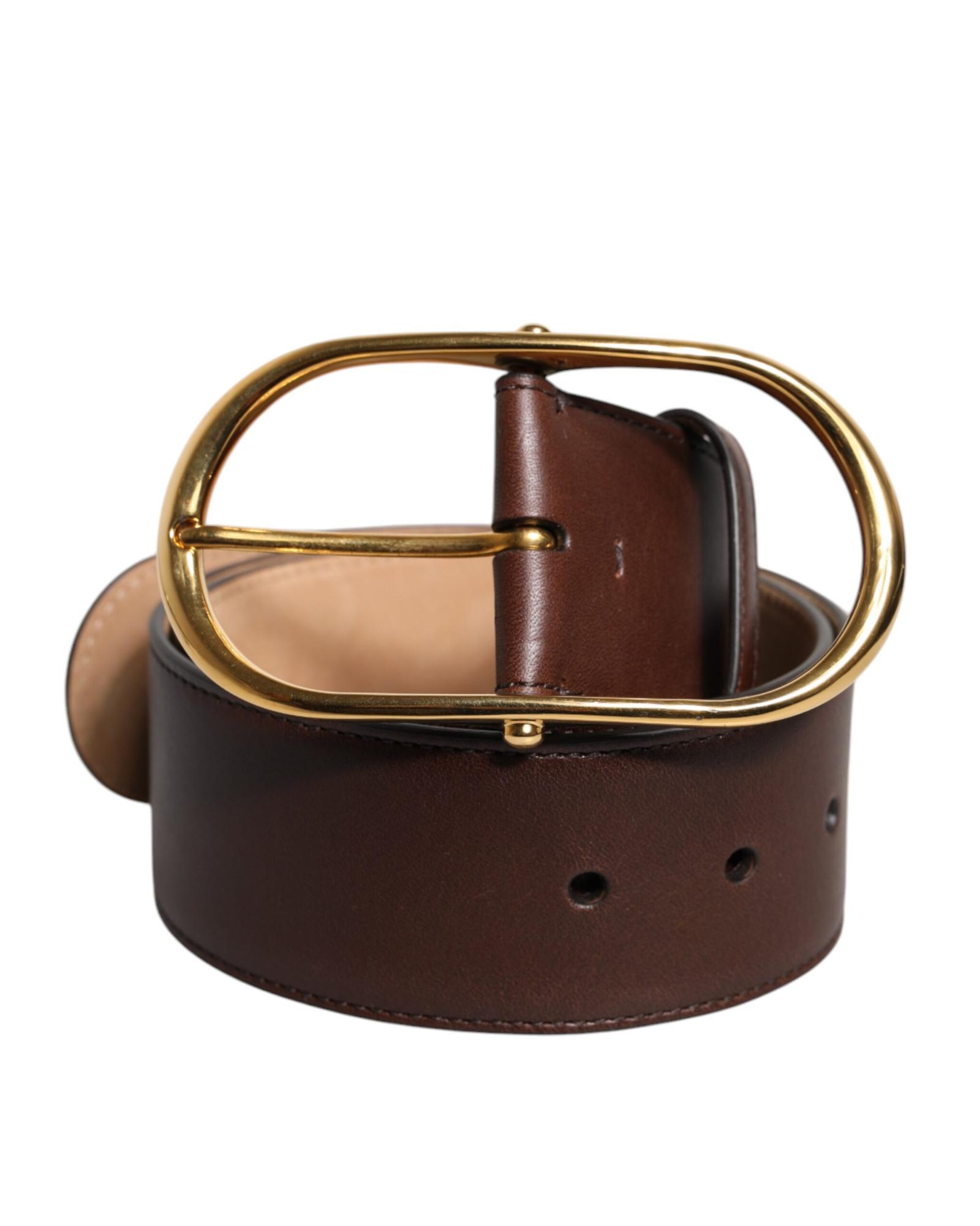 Dolce & Gabbana Leather Belt with Oval Buckle Wo - Brown