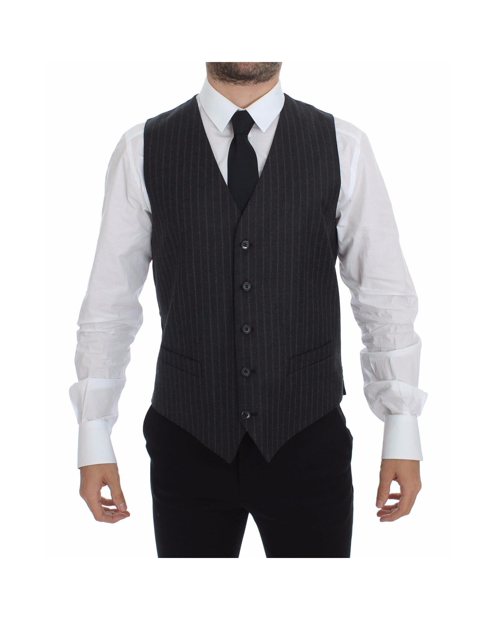 Dolce & Gabbana Gray Pinstripe Wool Vest - Size 48