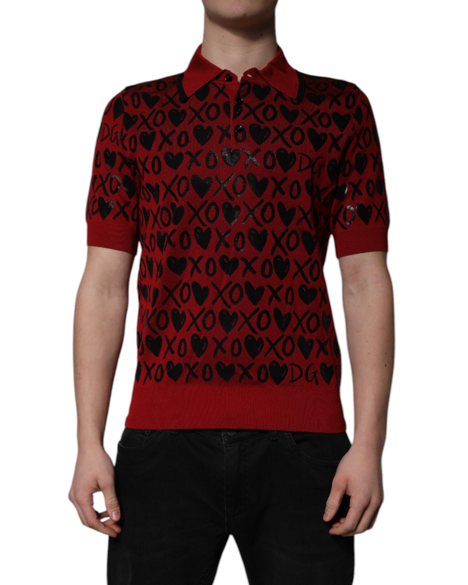 Short Sleeve Polo Shirt XOXO Pattern - Red