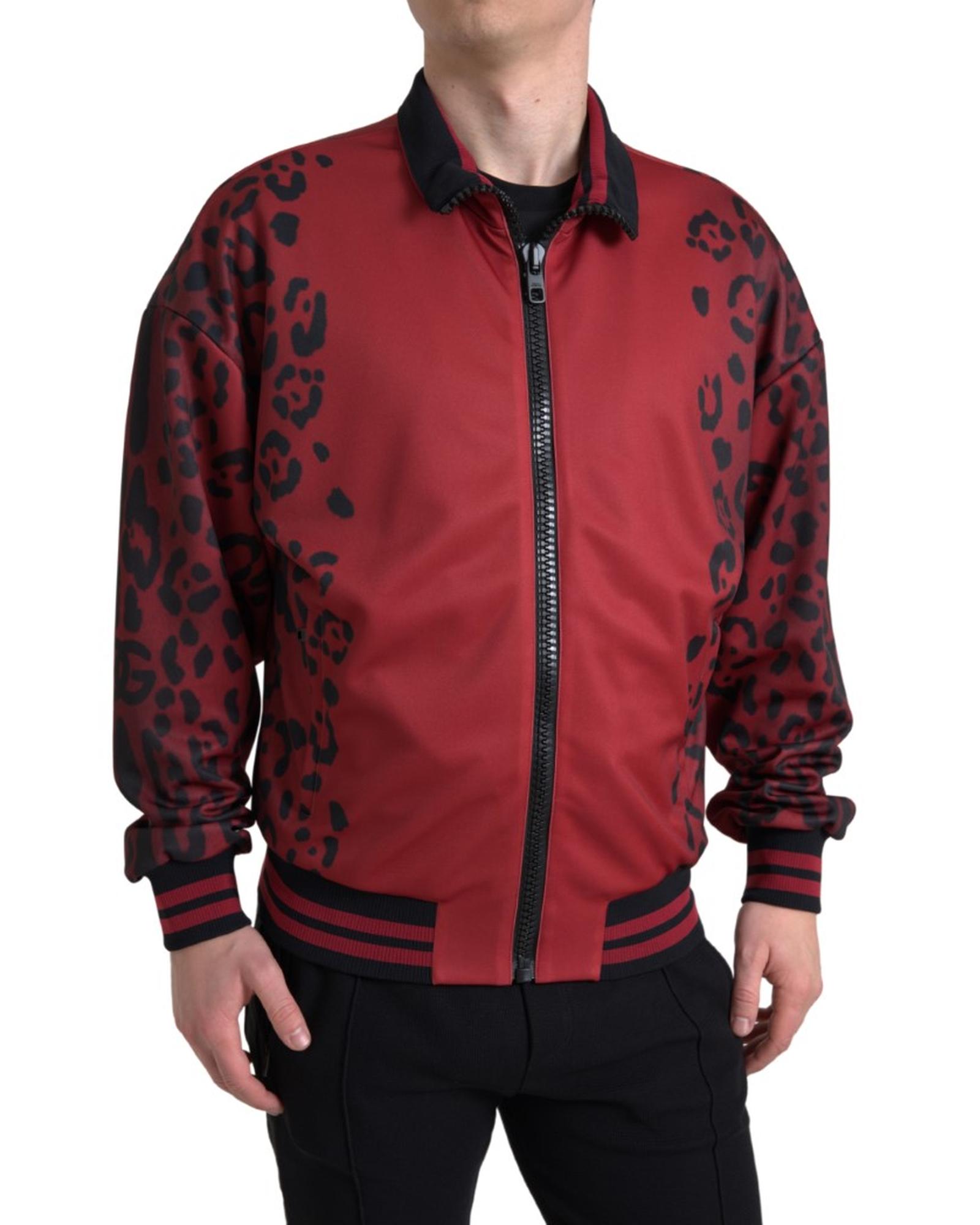 Dolce & Gabbana Men's Leopard Bomber Jacket Red - Size 52