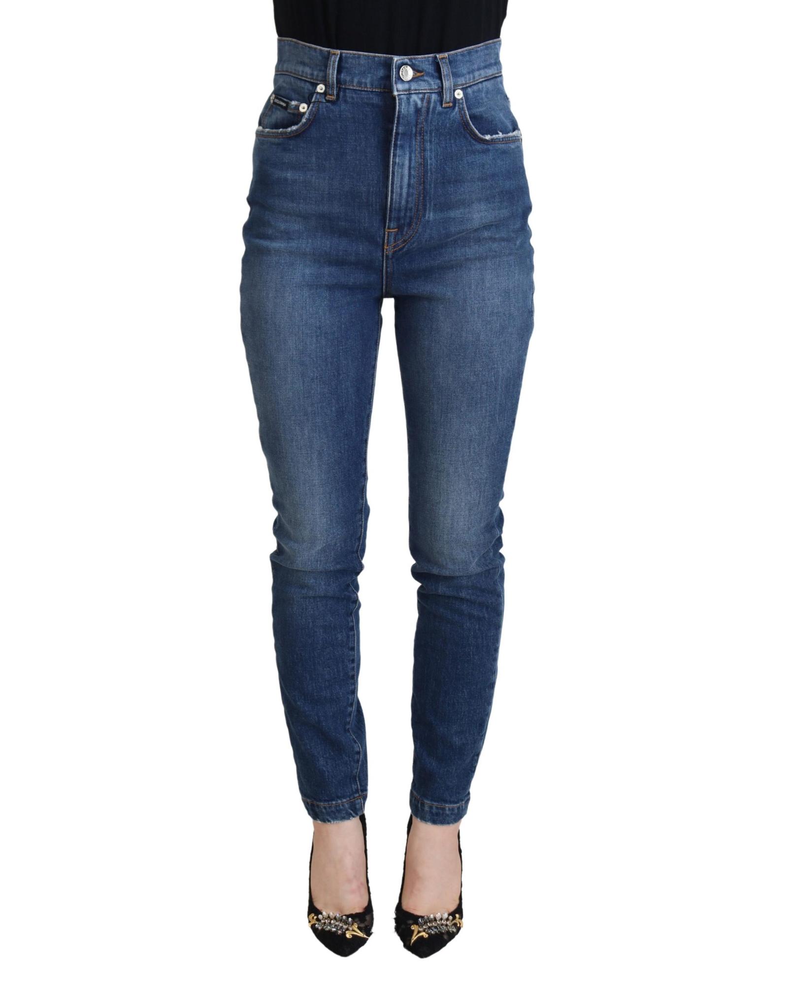 High Waisted Skinny Jeans Mid Wash Wo - Blue Jeans