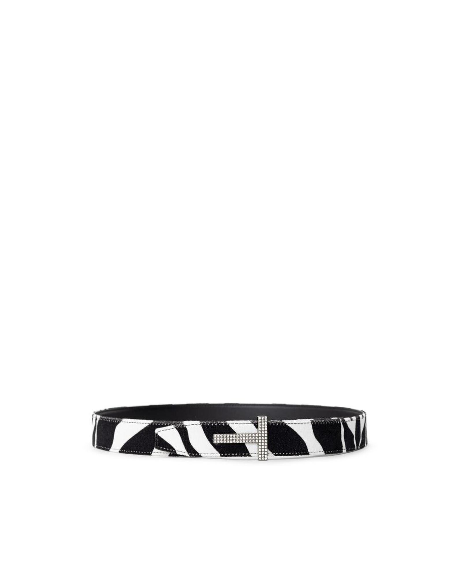 Zebra Print Rhinestone Buckle Belt Wo - Black And White