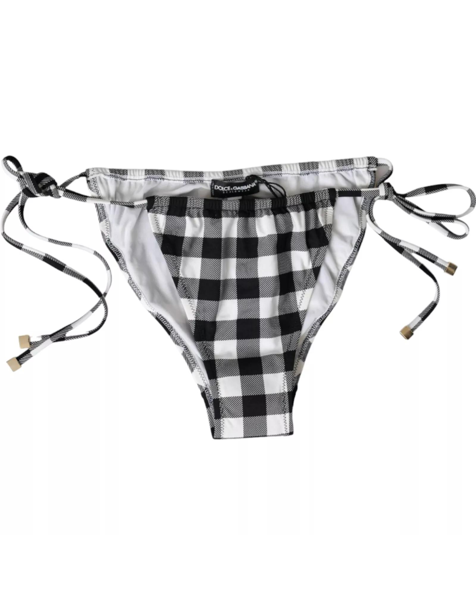 Dolce & Gabbana Gingham Bikini Bottom TieSide Swimsuit Wo - Black And White - Size XL