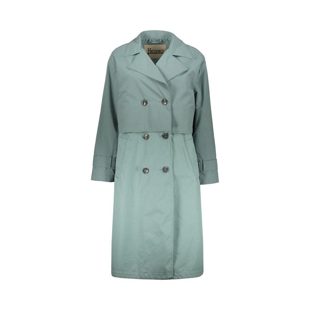 Layered Double-Breasted Trench Coat with Lapel Collar and Side Pockets