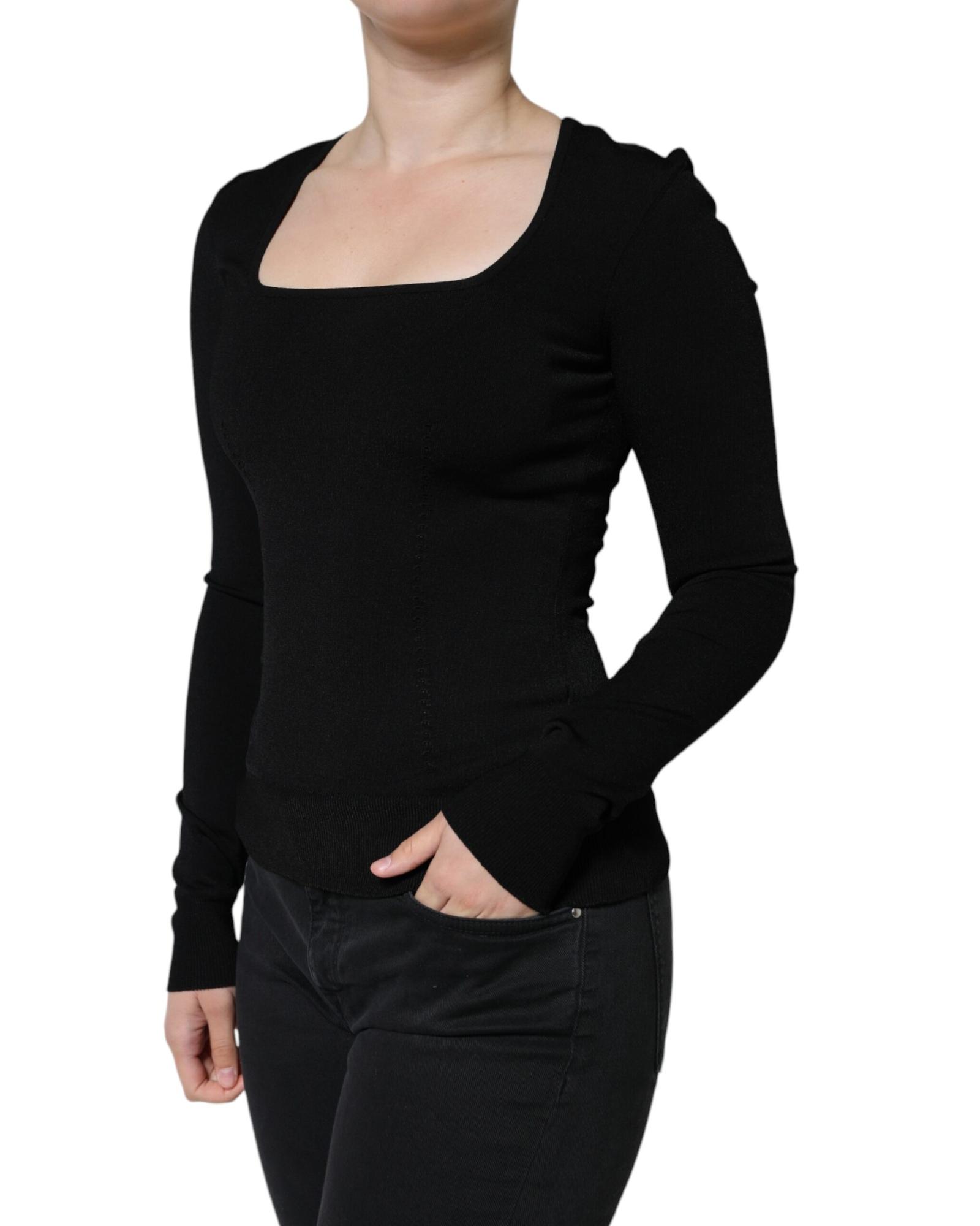 Dolce & Gabbana Square Neck Knit Top Wo - Black Tops - Size 42
