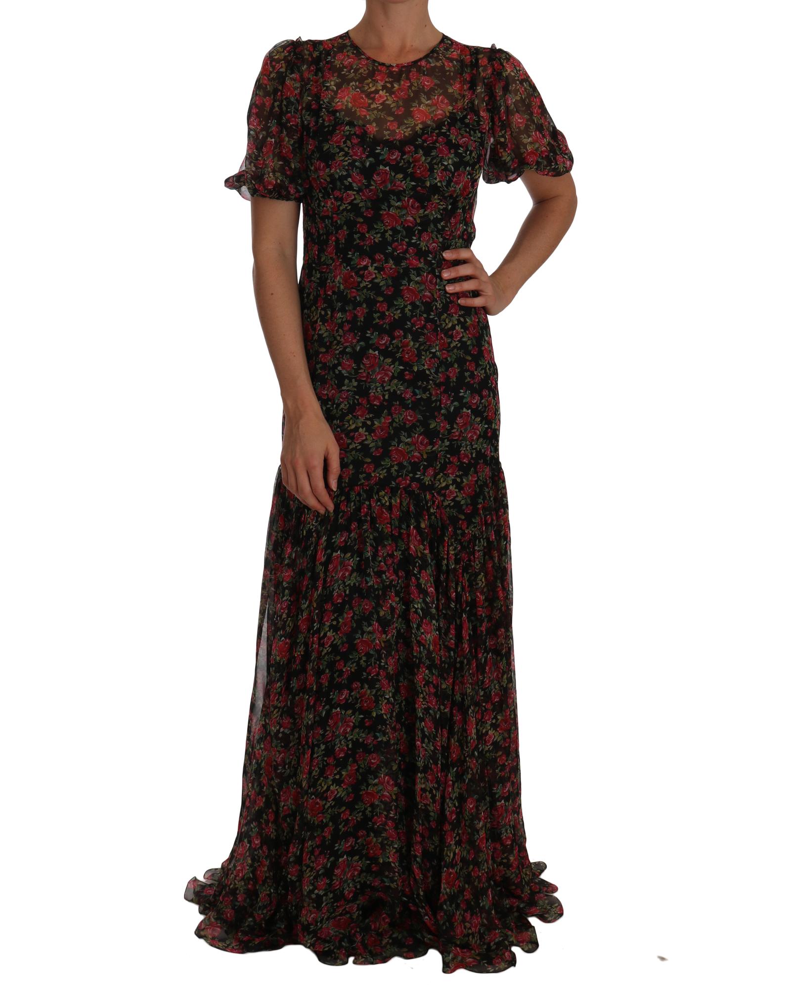 FloralPrint Silk Chiffon Gown Maxi Dress Wo - Black Dresses
