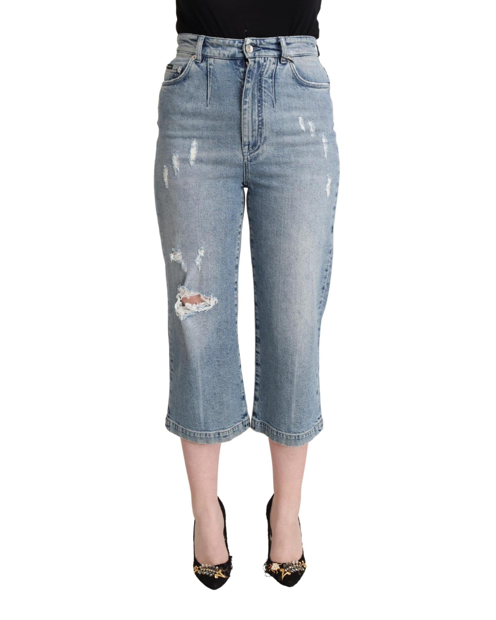 Dolce Gabbana Cropped Jeans Distressed Wo - Blue Jeans